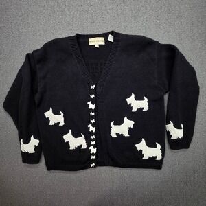 Marisa Christina Scottie Dog Cardigan Sweater Black White Westie Novelty Large